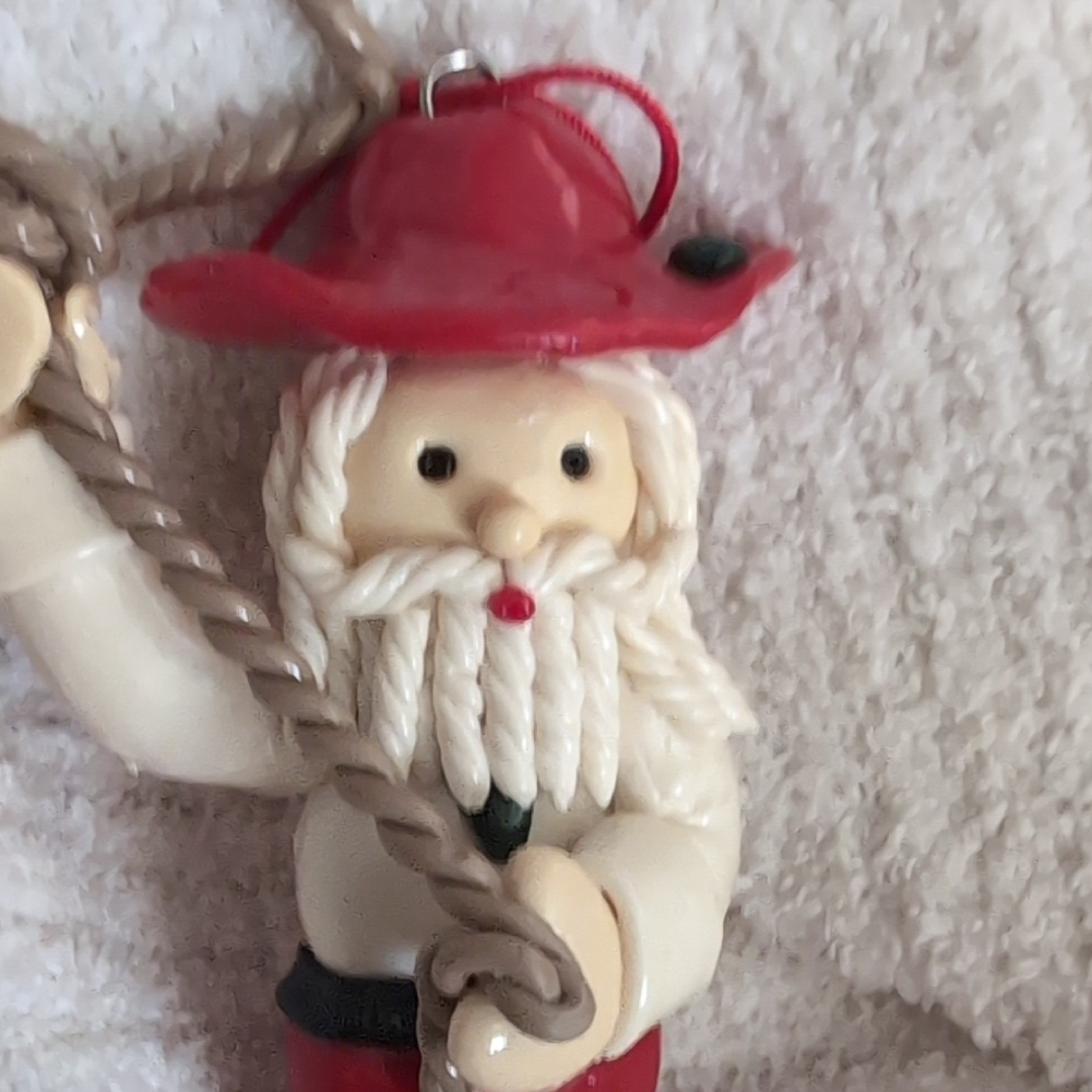 Cowboy Santa Ornament with Rope - Picture 3 of 3
